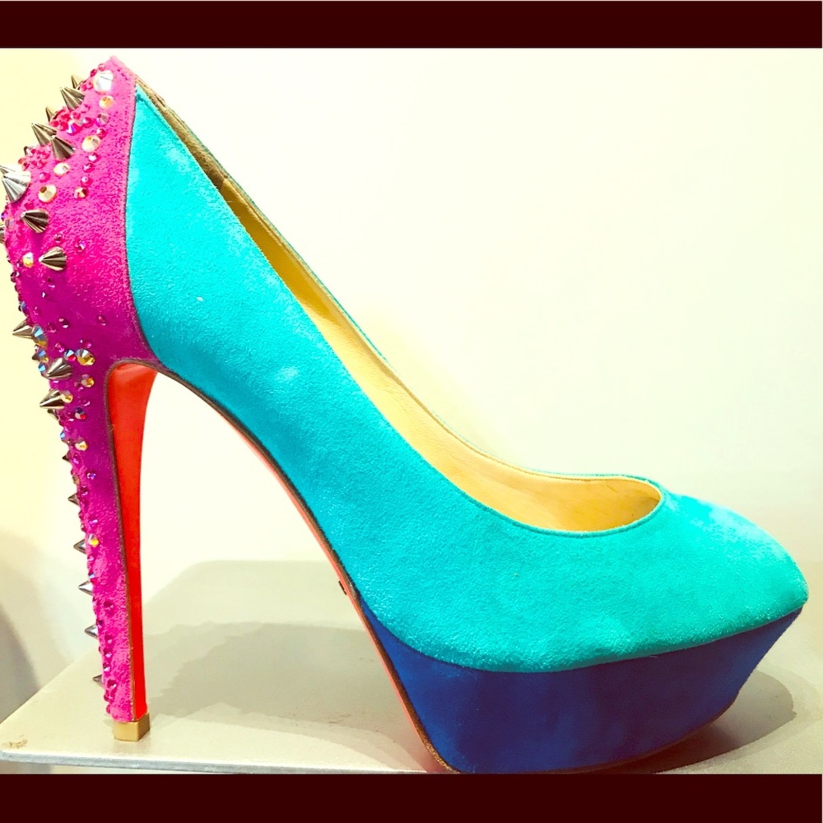 Greymer Colorblock Peeptoe Pump Swarovski Crystals